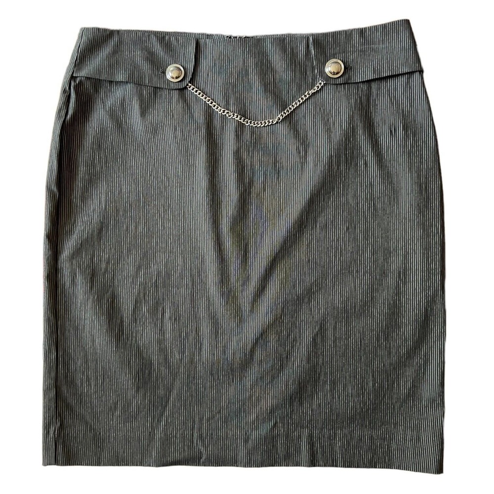 Harve Benard Black Pinstripe Skirt Chain Embellished Sz 10 Classy